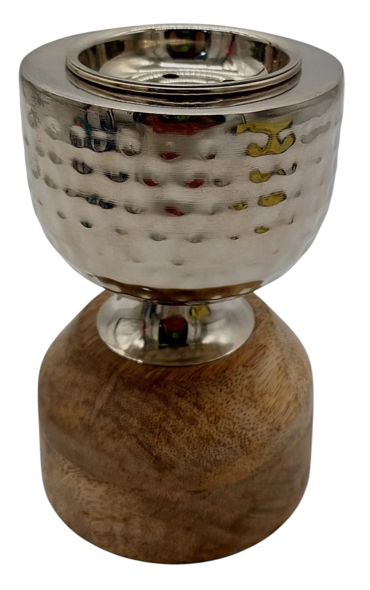AKDC Wooden and Metal Incense Burner 10cm*15.5cm, Silver/Wood, BD32047L