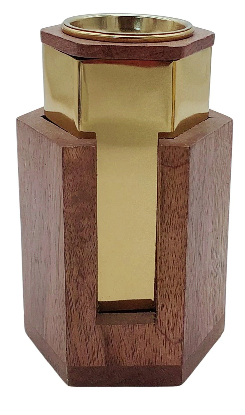 AKDC Wooden and Metal Incense Burner 11cm*18cm, Gold/Wood, BD32047M
