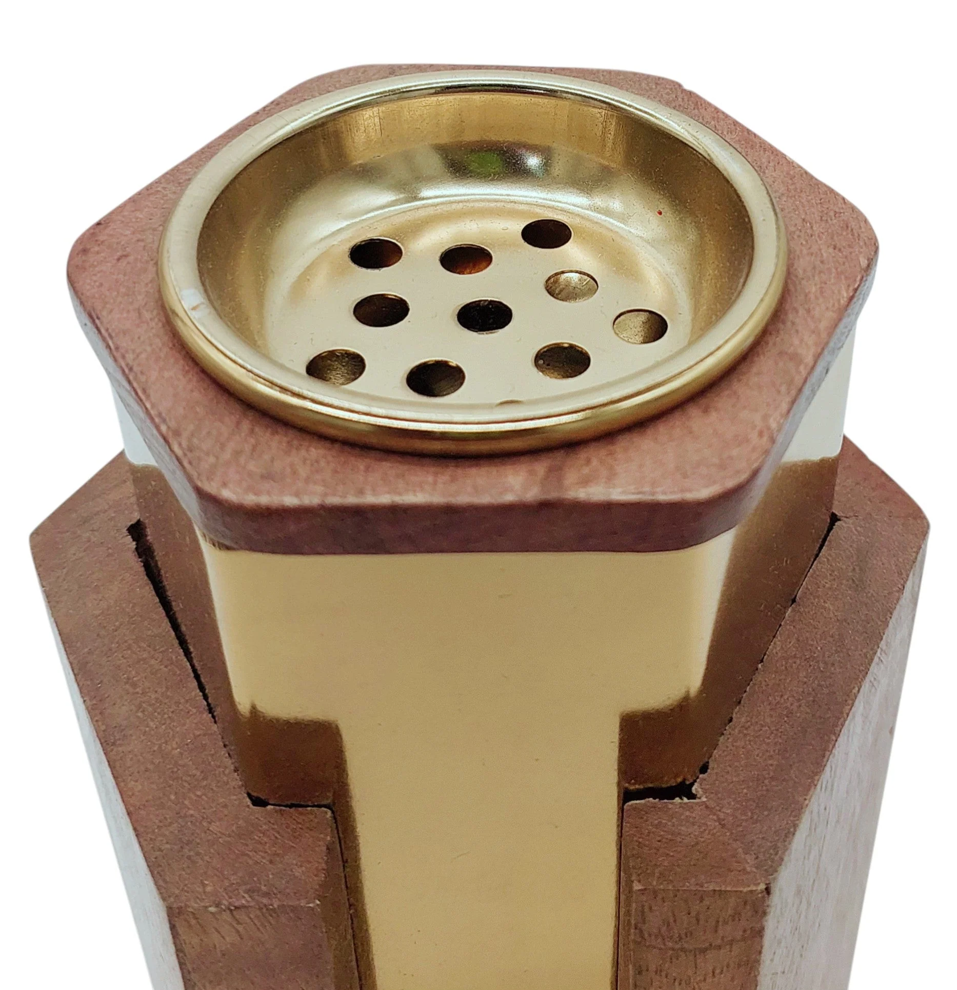 AKDC Wooden and Metal Incense Burner 11cm*18cm, Gold/Wood, BD32047M - Image 2