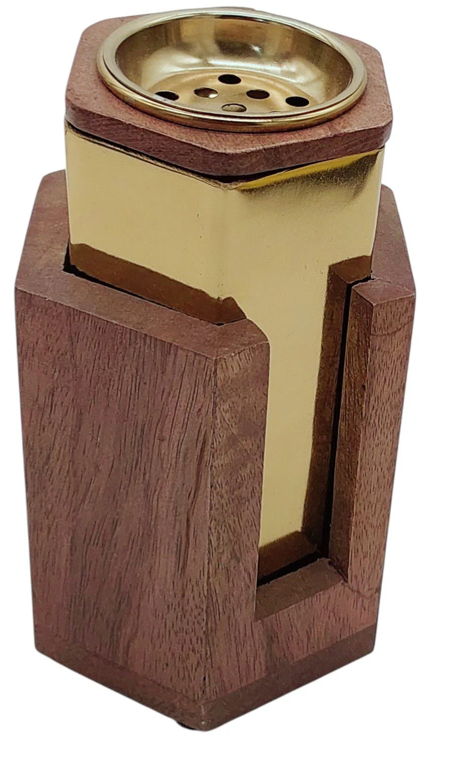 AKDC Wooden and Metal Incense Burner 11cm*18cm, Gold/Wood, BD32047M - Image 3