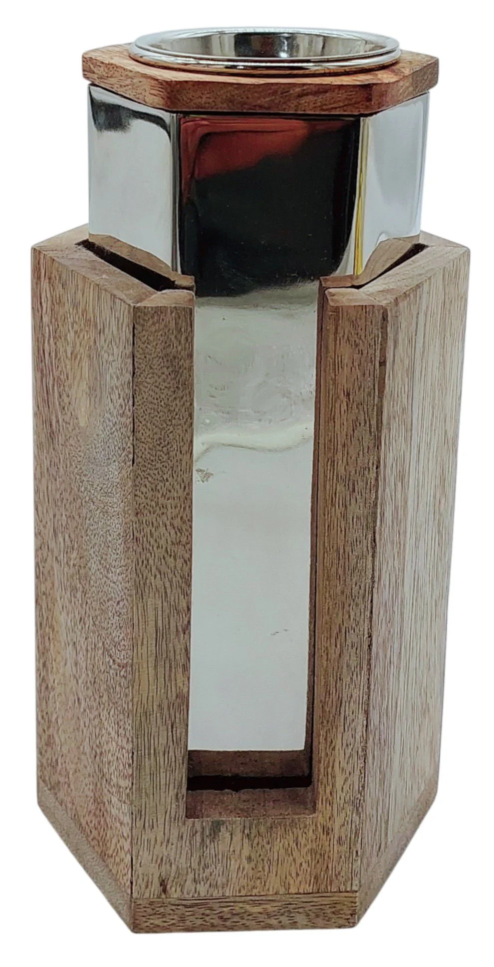 AKDC Wooden and Metal Incense Burner 11cm*21cm, Silver/Wood, BD32107L