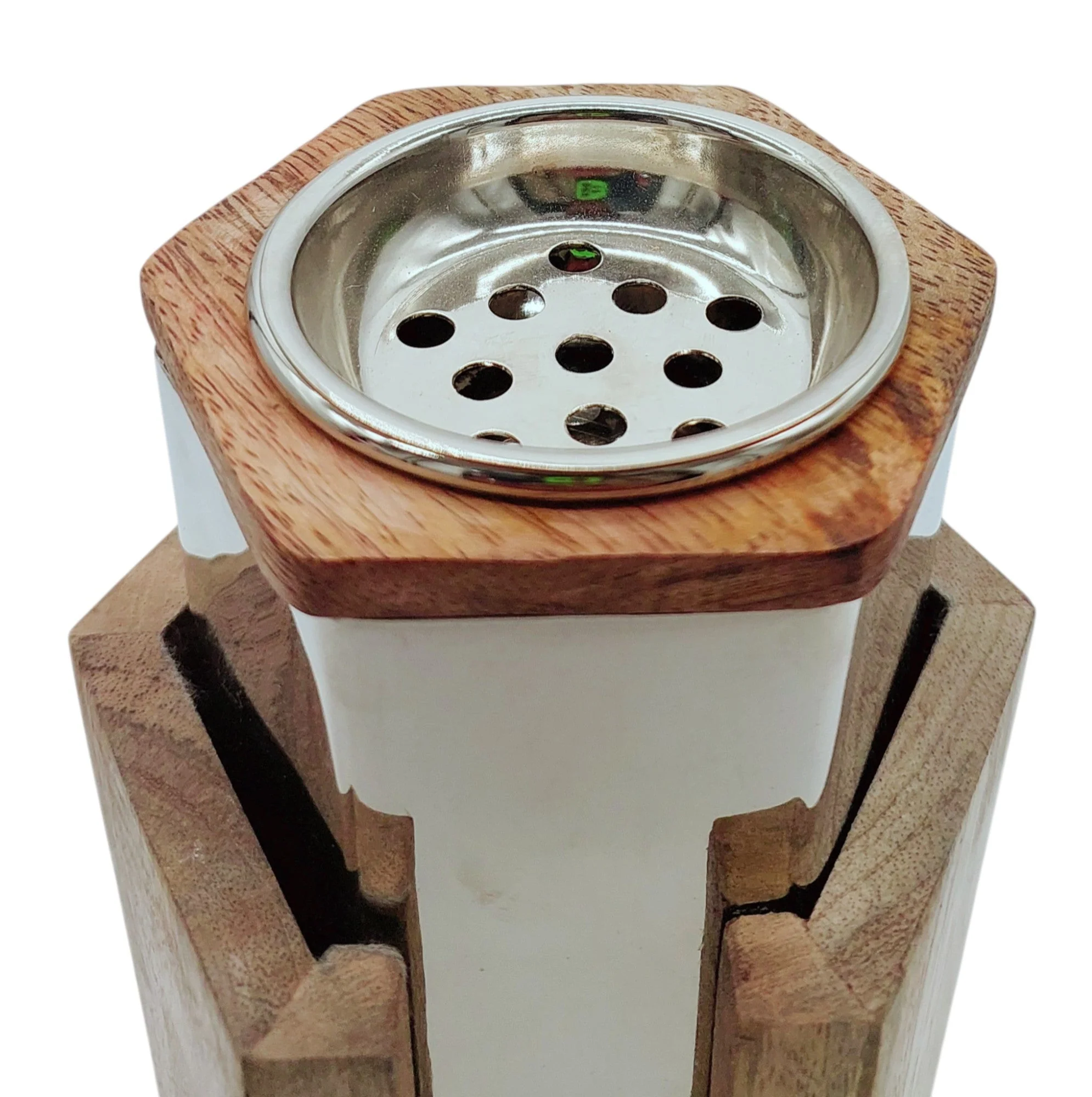 AKDC Wooden and Metal Incense Burner 11cm*21cm, Silver/Wood, BD32107L - Image 2