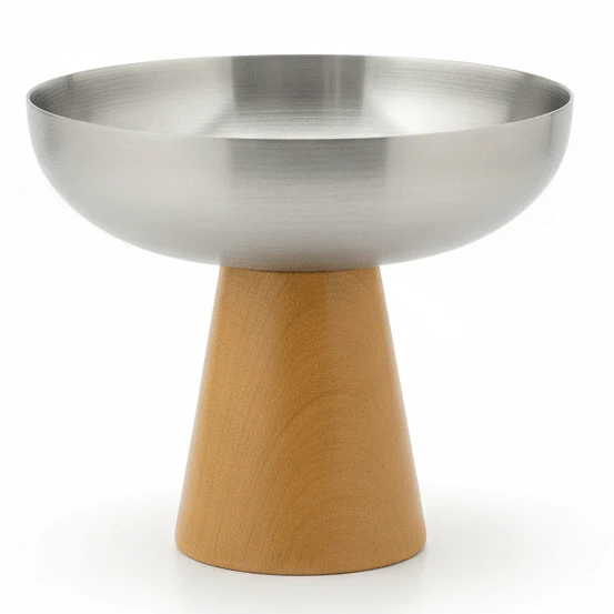 AKDC Wooden Base Silver Metal Dessert Cup with Elegant Design for Small Servings – 150 ml