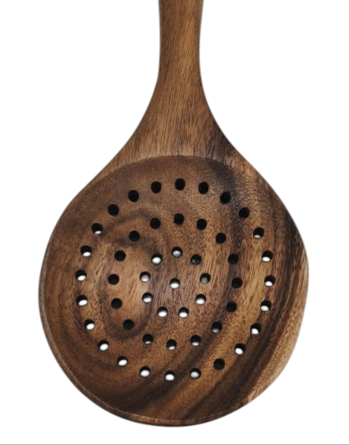 AKDC WoodenSlotted Spoon Long Handle Skimmer Teak Kitchen-29cmX8cm - Image 3