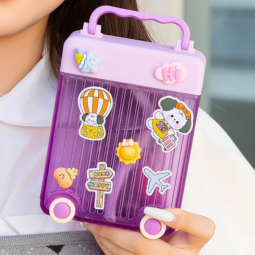 AKDC Transparent Plastic Water Bottle 450ml with Stickers, Trolly Design, Purple