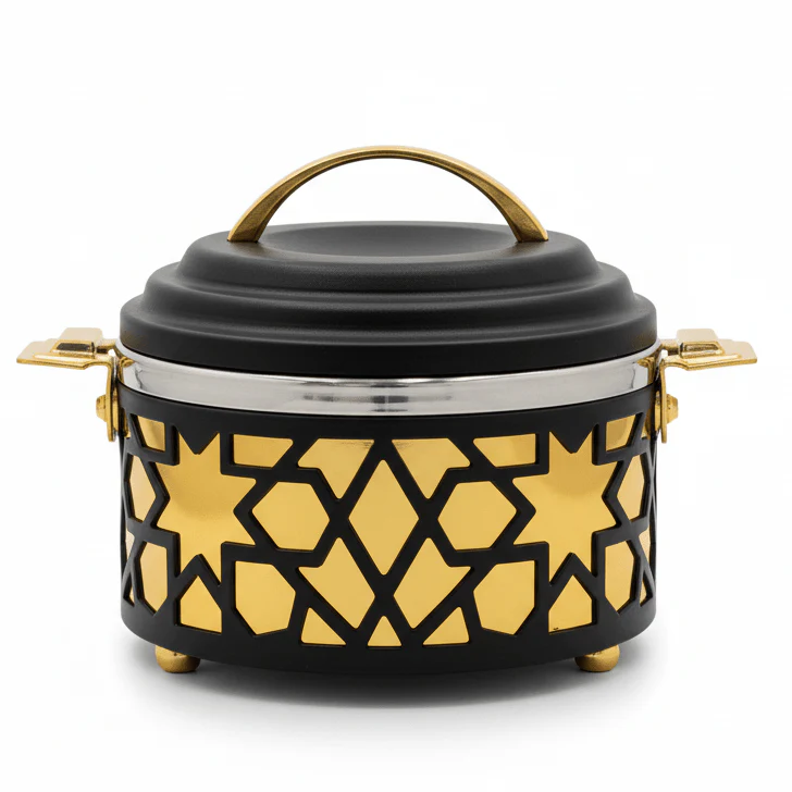 Al Habbai Elegant Black & Gold Insulated Hot Pot for Modern Kitchen Serving – 17x13cm