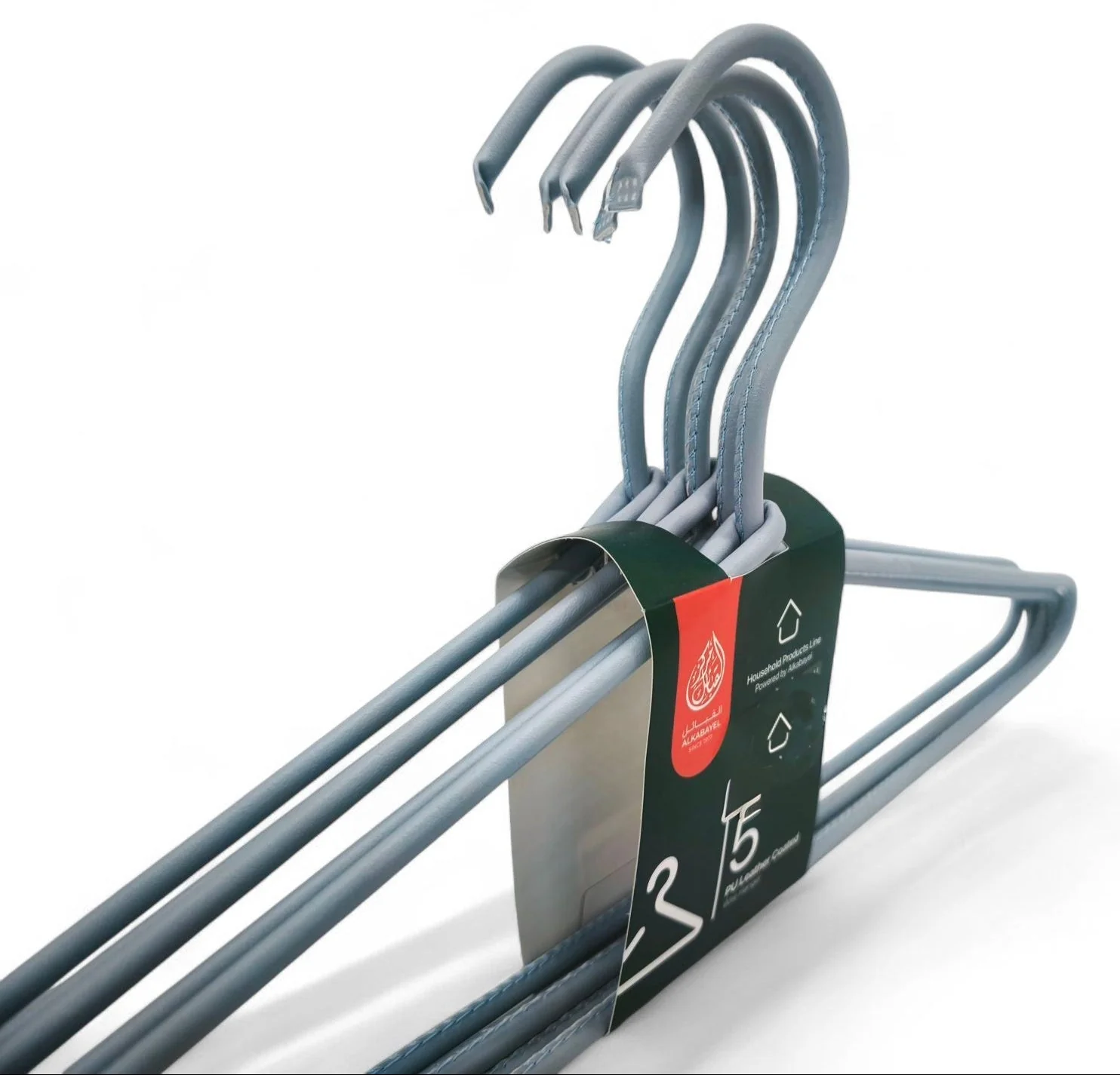 Al Kabayel Pu Leather Coated Wire Hangers Set of 5 Grey - Image 2