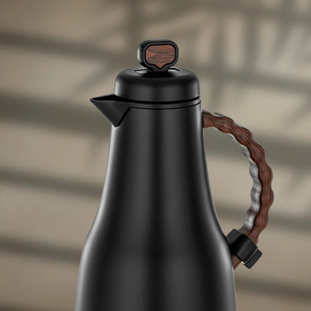 Almarjan 2 Pieces Vacuum Flask Set, Black & Dark Wood - Image 2