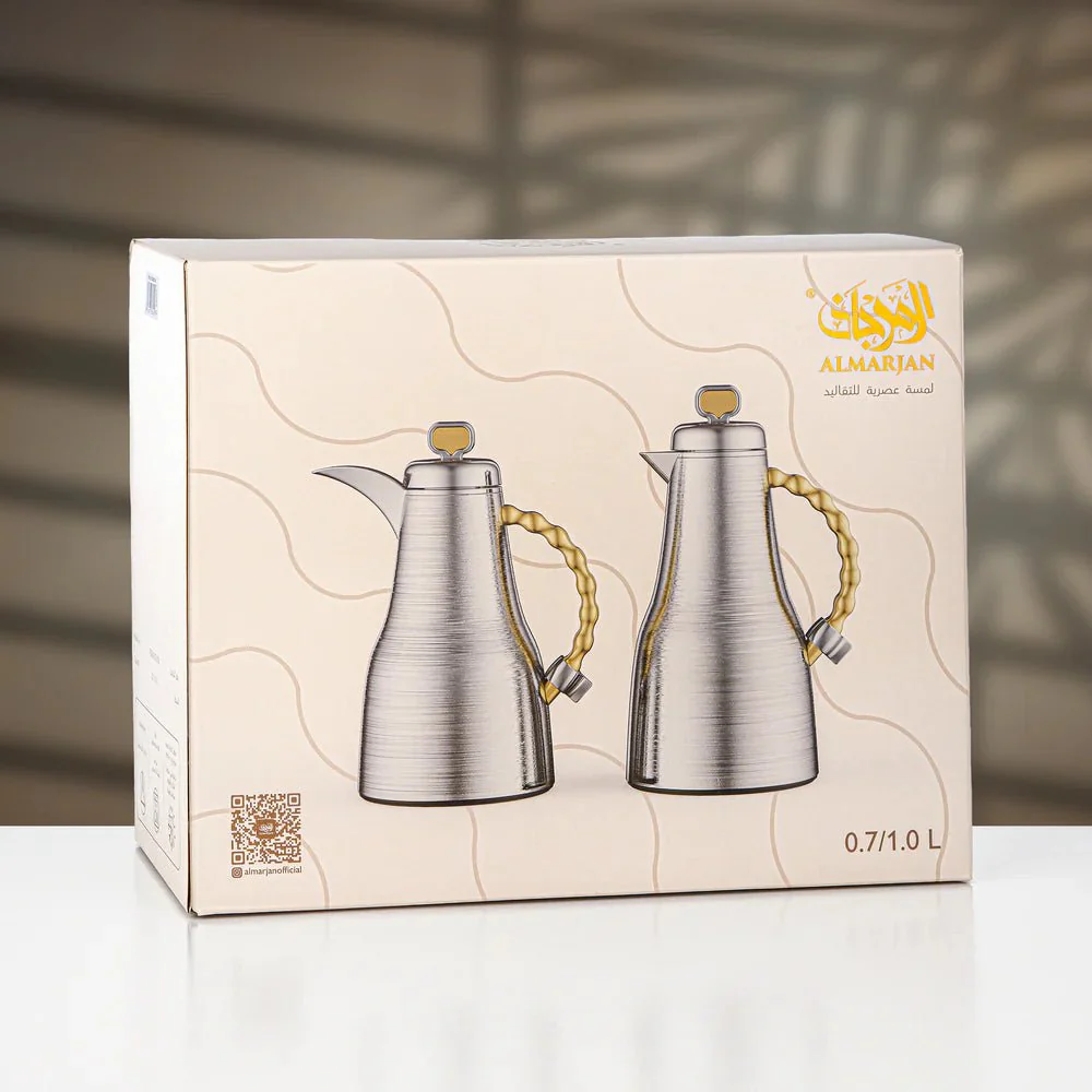 Almarjan 2 Pieces Vacuum Flask Set, Gun Black & Travertine Marble - Image 3