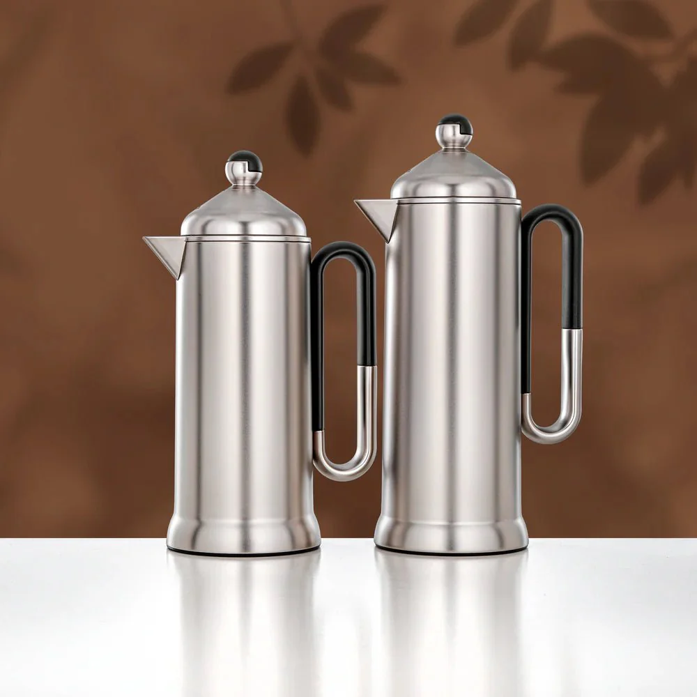Almarjan 2 Pieces Vacuum Flask Set, Matt Nickel & Black