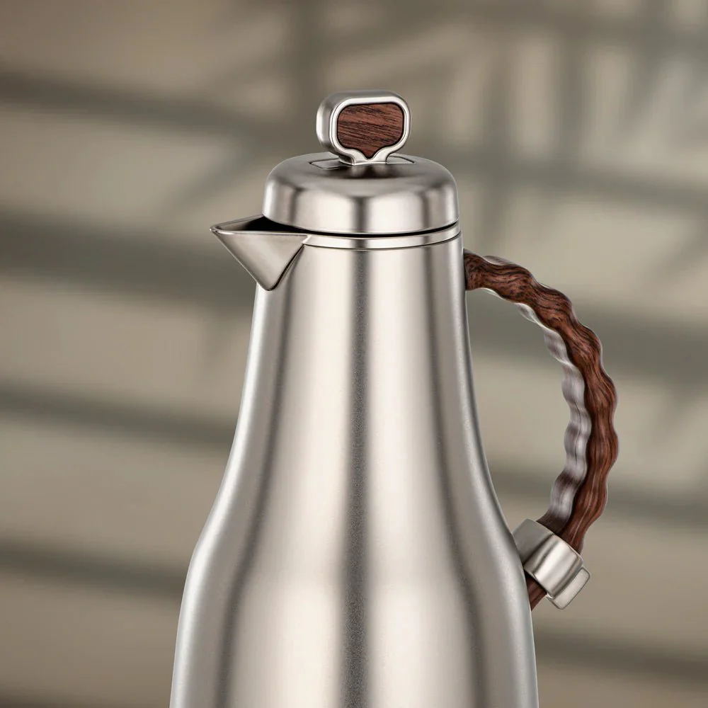 Almarjan 2 Pieces Vacuum Flask Set, Matt Nickel & Dark Wood - Image 2