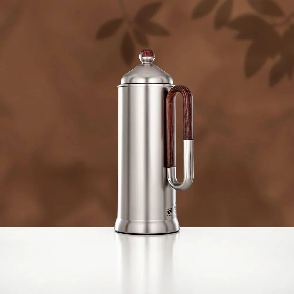 Almarjan 2 Pieces Vacuum Flask Set, Matt Nickel & Dark Wood - Image 4