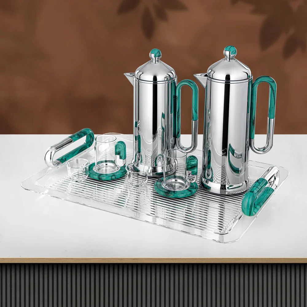 Almarjan 21 Pieces Tea & Coffee Serving Set, Silver & Tiffany Marble - Image 2