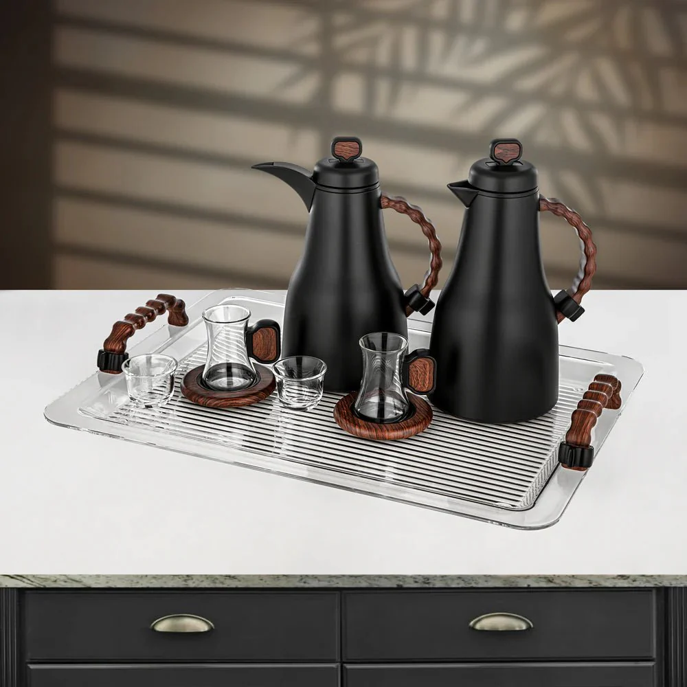 Almarjan 21 Pieces Tea & Coffee Set, Black & Dark Wood