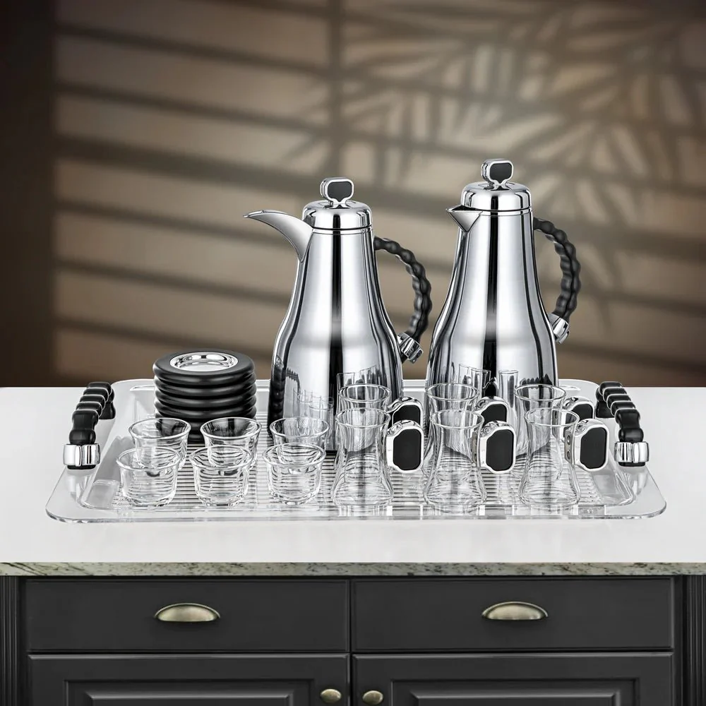 Almarjan 21 Pieces Tea & Coffee Set, Brushed Silver & Black - Image 2