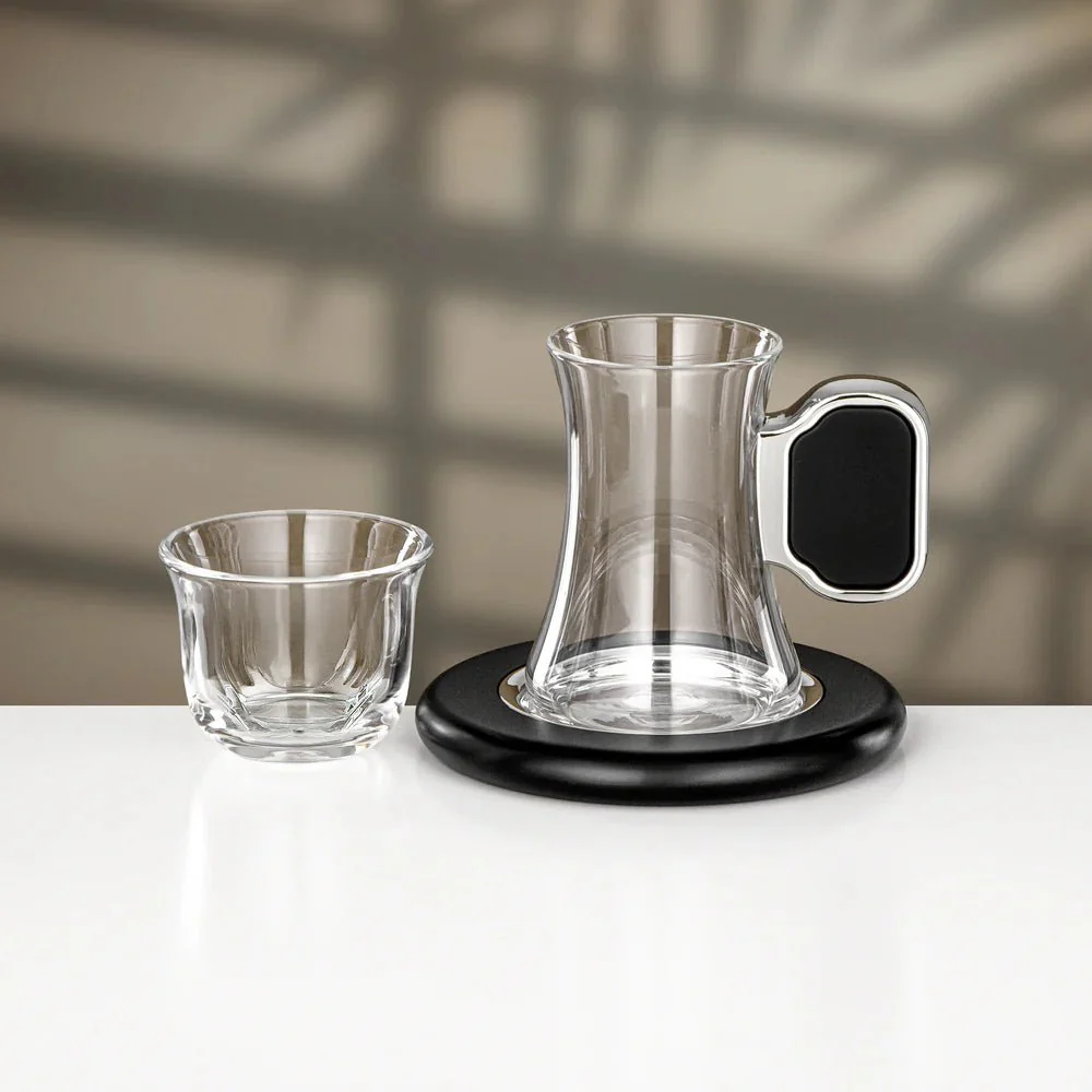 Almarjan 21 Pieces Tea & Coffee Set, Brushed Silver & Black - Image 3