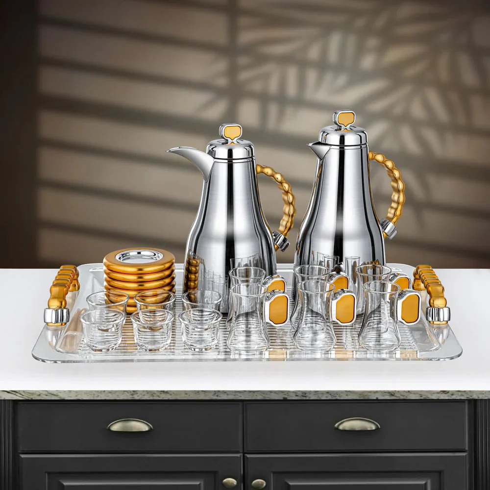 Almarjan 21 Pieces Tea & Coffee Set, Brushed Silver & Matt Gold - Image 2