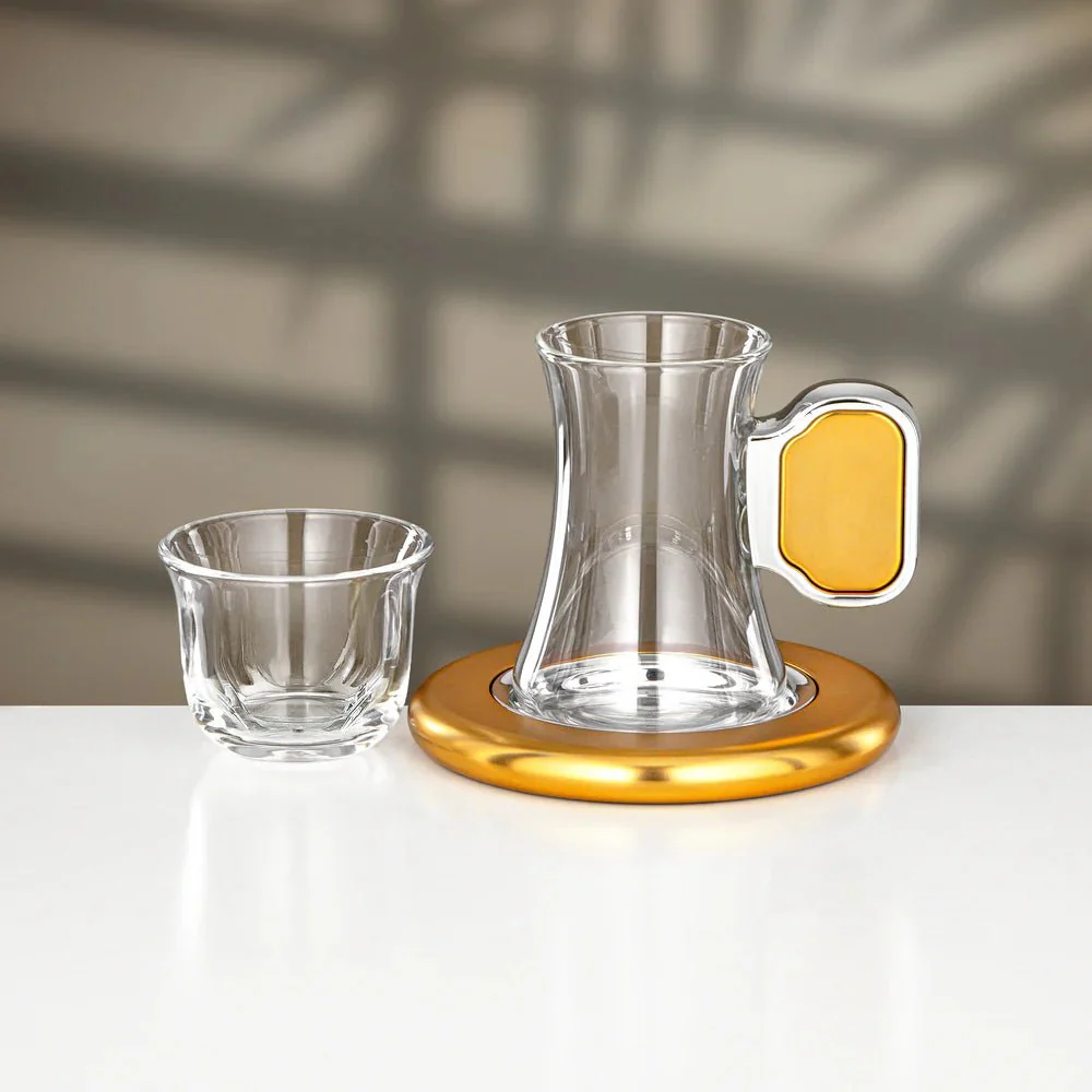 Almarjan 21 Pieces Tea & Coffee Set, Brushed Silver & Matt Gold - Image 3