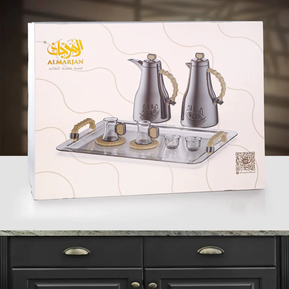 Almarjan 21 Pieces Tea & Coffee Set, Brushed Silver & Matt Gold - Image 4