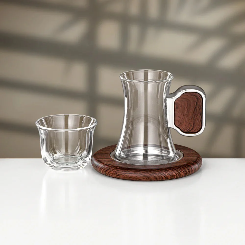 Almarjan 21 Pieces Tea & Coffee Set, Matt Nickel & Dark Wood - Image 3