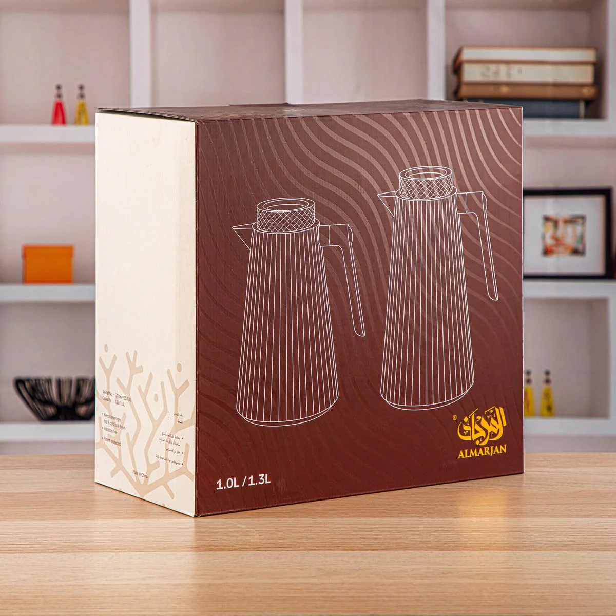 Almarjan 2pcs Vaccum Flask 1L+1.3L, Keeps Tea & Coffee Hot & Cold for 8hr, White/Orange - Image 2