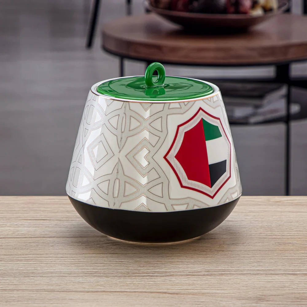 Almarjan Fonon Collection Porcelain Candy Jar 1800ml UAE Flag Design-7772 - Image 2