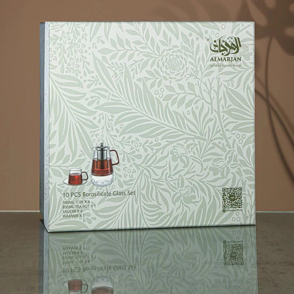 Almarjan Karak Set 10 Pieces, Borosilicate Glass, Clear & Green (GLS0010125) - Elegant Serveware - Image 2