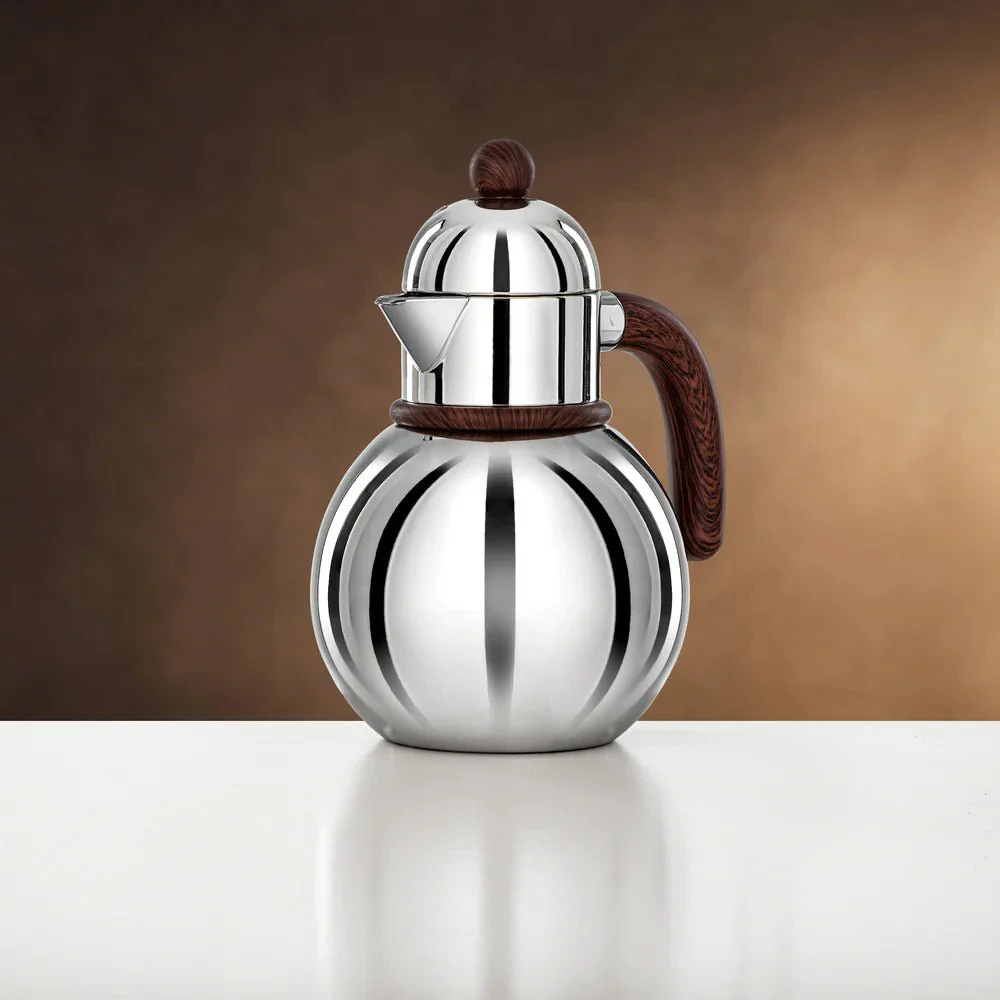 Almarjan Silver & Dark Wood Single Vacuum Flask 0.75L - Image 2