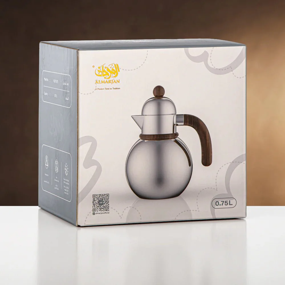 Almarjan Silver & Dark Wood Single Vacuum Flask 0.75L - Image 4