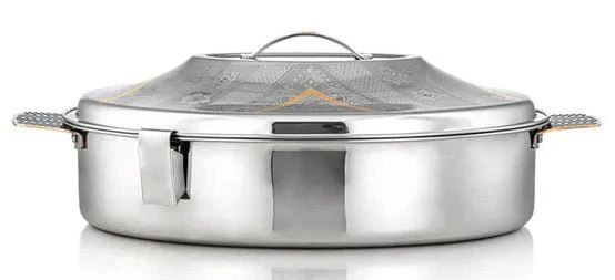 Almarjan STS0293028 Mandi Oval Stainless Steel Hot Pot – 40 cm – Silver & Gold – H23EPG1