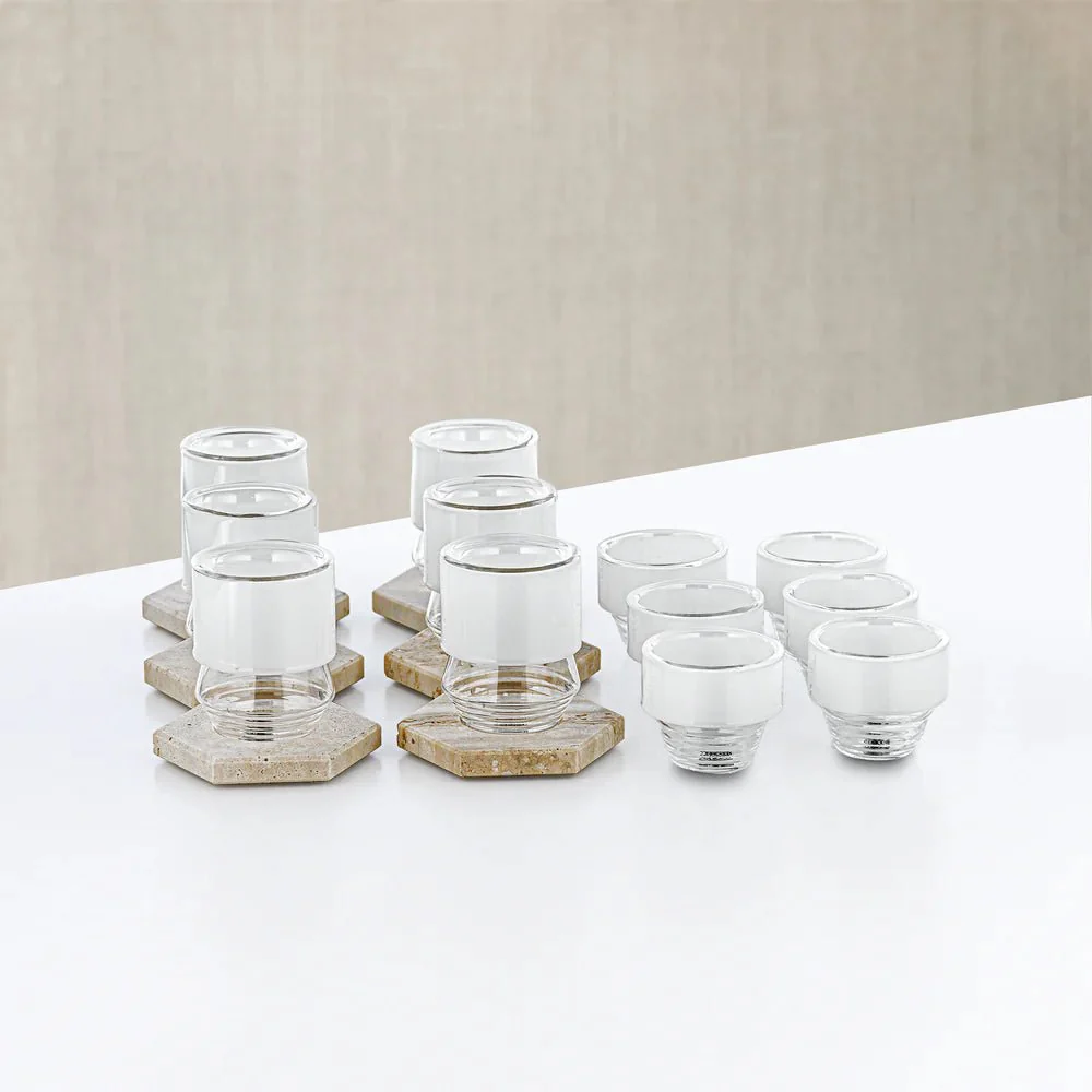 Almarjan Tea & Arabic Coffee Set 18 Pieces Glass & Travertine