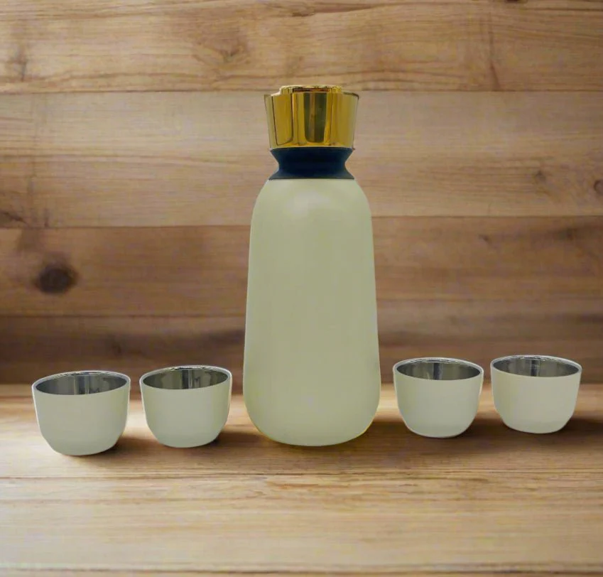 ALMARJAN Stainless Steel Vaccum Flask 1000ml with 4 Cups 90ml, Off White Matt Finish- K10QS02