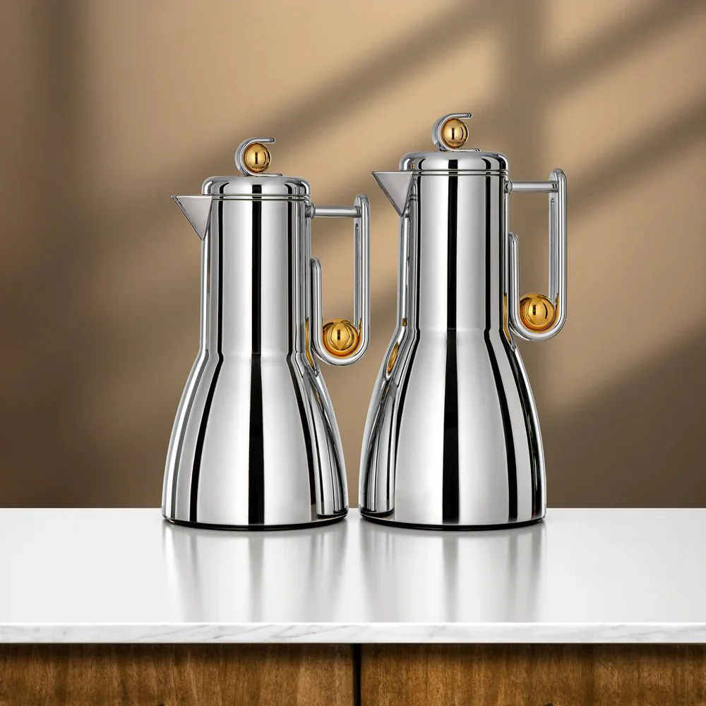 Almarjan Vacuum Flask Set, 2 Pieces – Gold & Silver