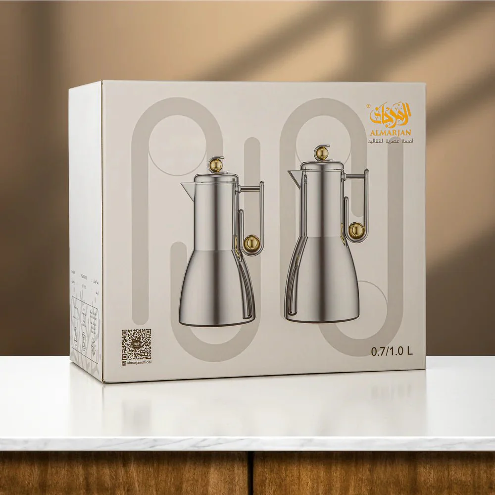 Almarjan Vacuum Flask Set, 2 Pieces – Matt Nickel & Matt Black - Image 3