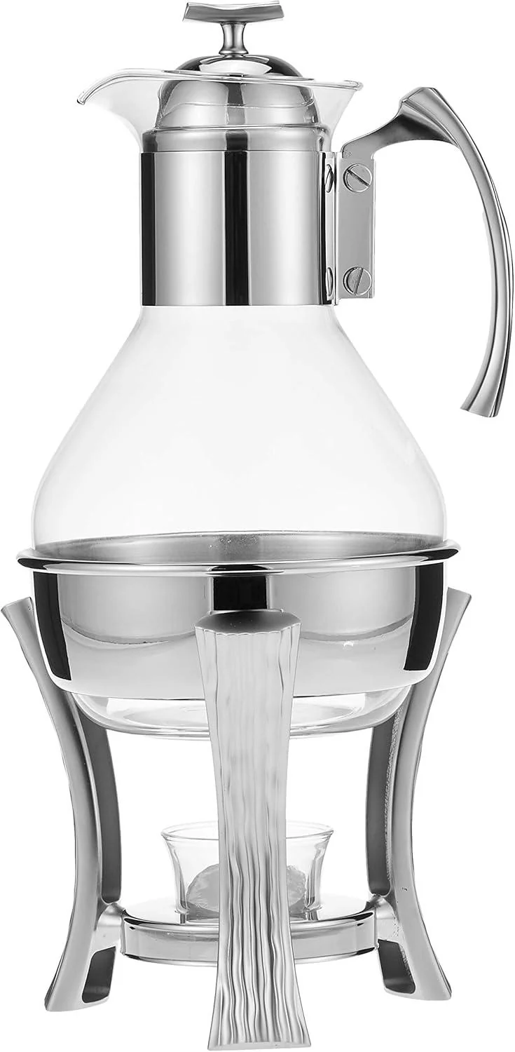ALPENBERG Glass Tea Pot with Warmer, Silver, 10 Cup Size