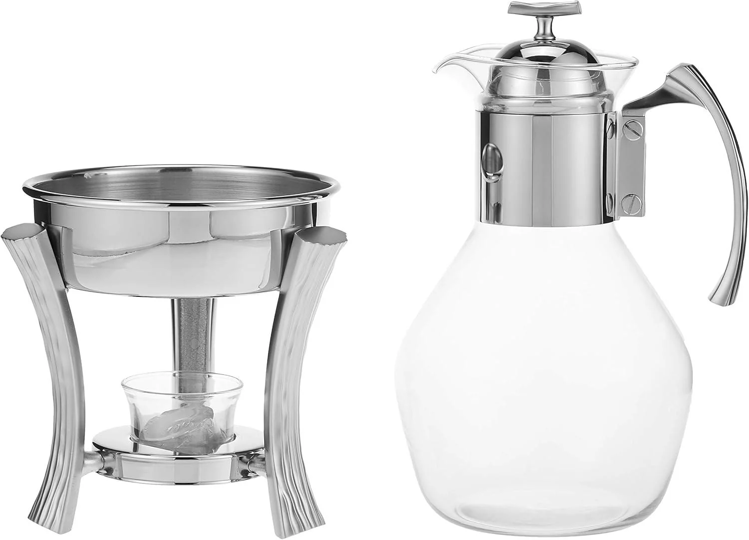 ALPENBERG Glass Tea Pot with Warmer, Silver, 10 Cup Size - Image 2