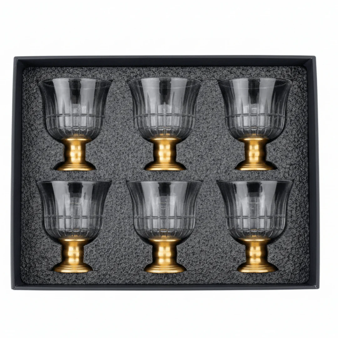 Crystal & Gold Footed Cawa Cup Set — 6 Pieces | 80ml | Premium Arabic Coffee Glasses - Image 2