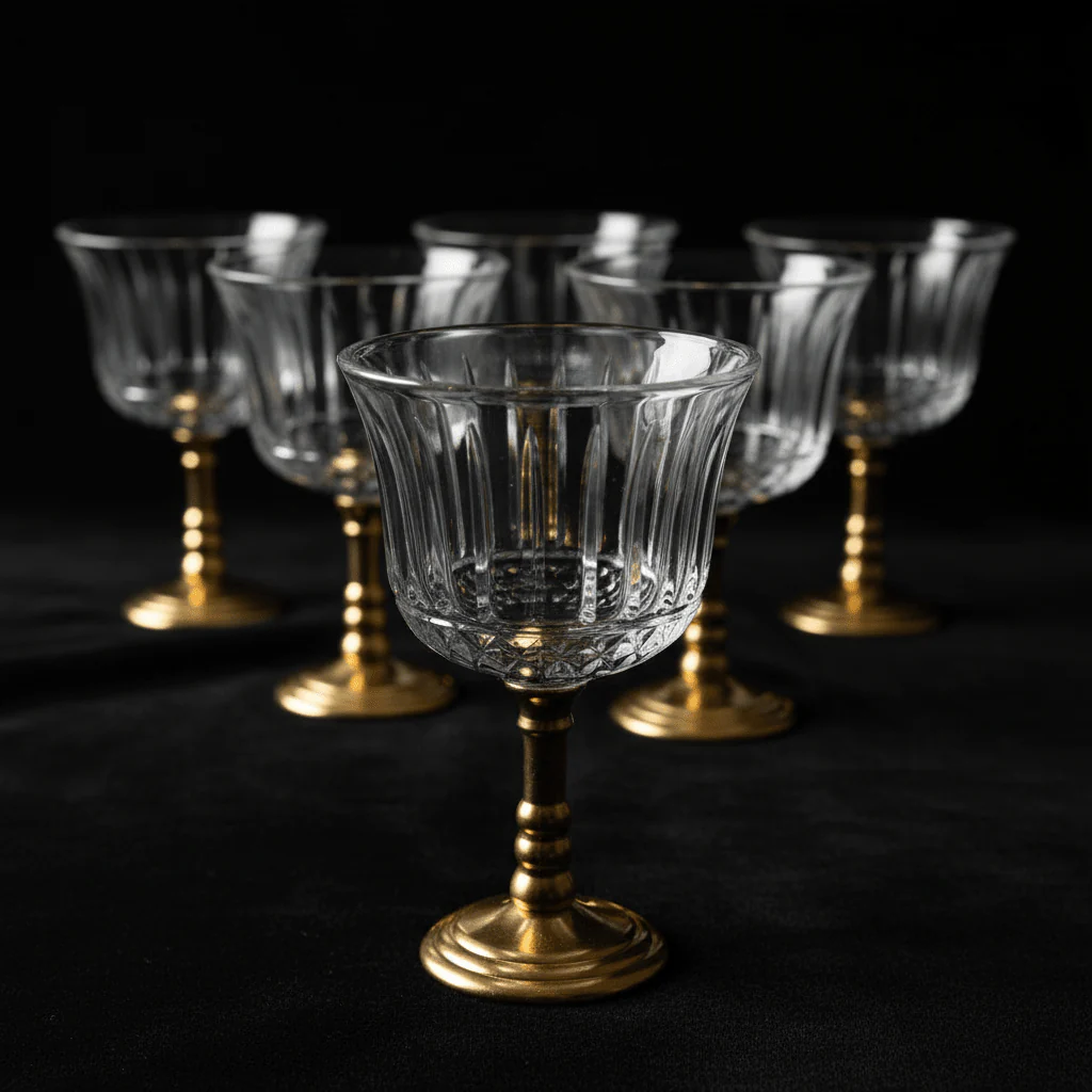 Ameco Crystal Cawa Cup Set | 6 Pcs | Gold Metal Footed Base | 80ml | - Image 3