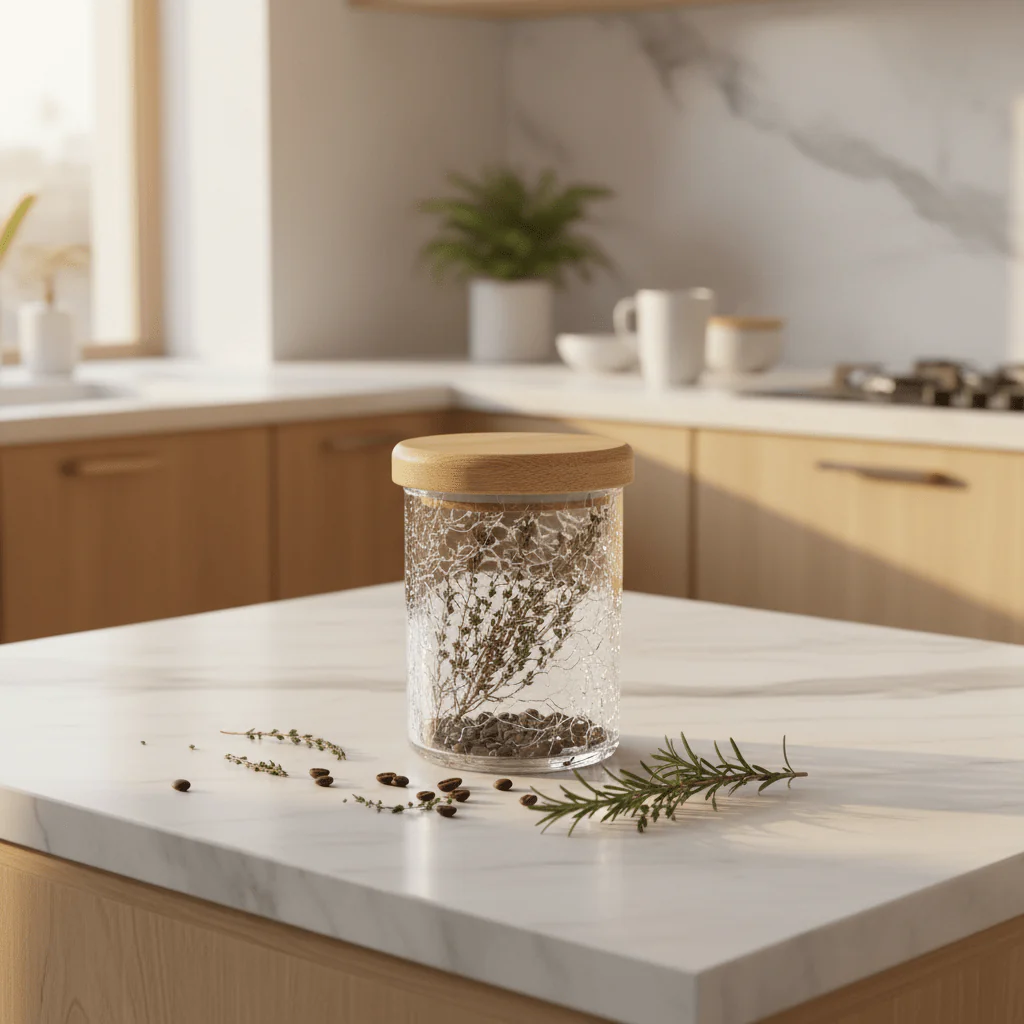 Ameco Crackle Glass Canister with Acacia Wooden Lid | Airtight Kitchen Storage Jar | 500ml / 1000ml | - Image 2