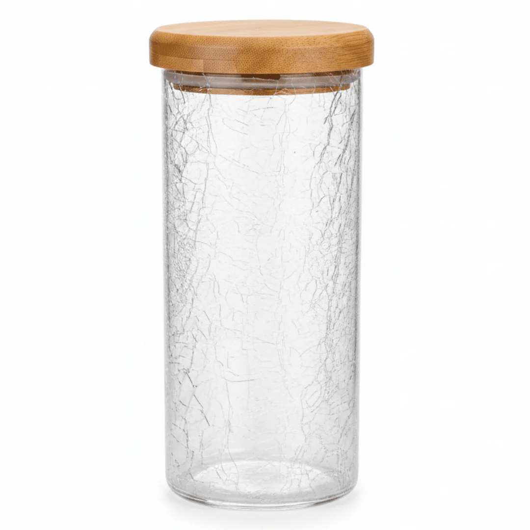 Ameco Crackle Glass Canister with Acacia Wooden Lid | Airtight Kitchen Storage Jar | 500ml / 1000ml | - Image 5
