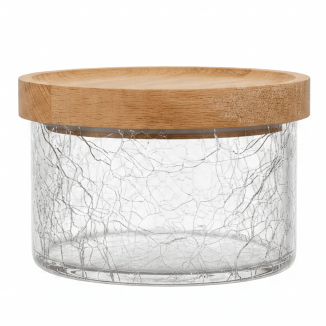 Ameco Crackle Glass Canister with Bamboo Wooden Lid – 180ml |