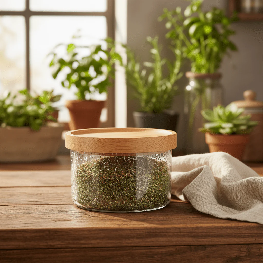 Ameco Crackle Glass Canister with Bamboo Wooden Lid – 180ml | - Image 3