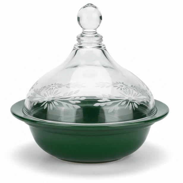Ameco Green Ceramic Decorative Tajine Dish with Acrylic Lid – Moroccan Style Mini Tajine for Serving Snacks, Sauces and Appetizers – 14 × 12 cm