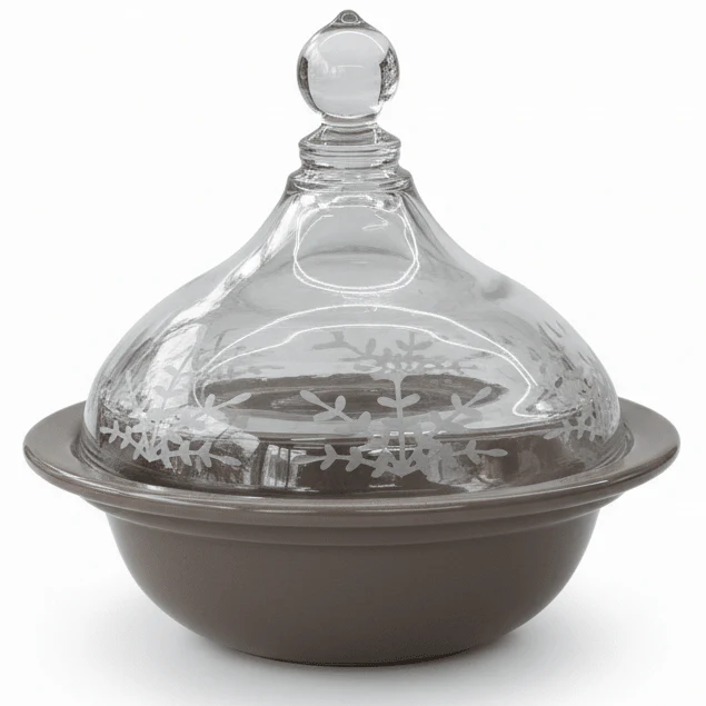 Ameco Modern Gray Ceramic Tajine Serving Dish with AcrylicLid – Decorative Moroccan Style Mini Tajine for Kitchen and Table Presentation – 14 × 12 cm