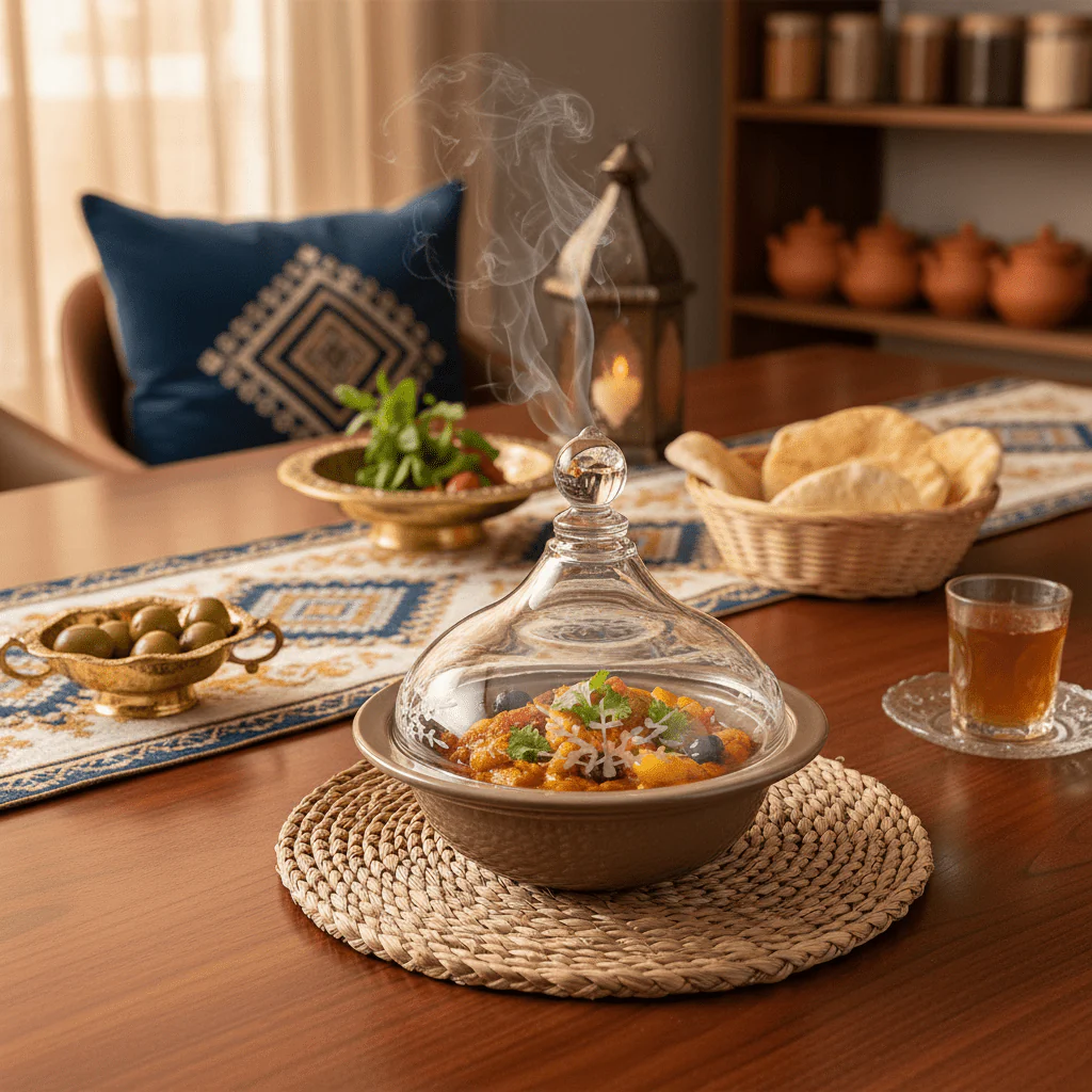 Ameco Modern Gray Ceramic Tajine Serving Dish with AcrylicLid – Decorative Moroccan Style Mini Tajine for Kitchen and Table Presentation – 14 × 12 cm - Image 2