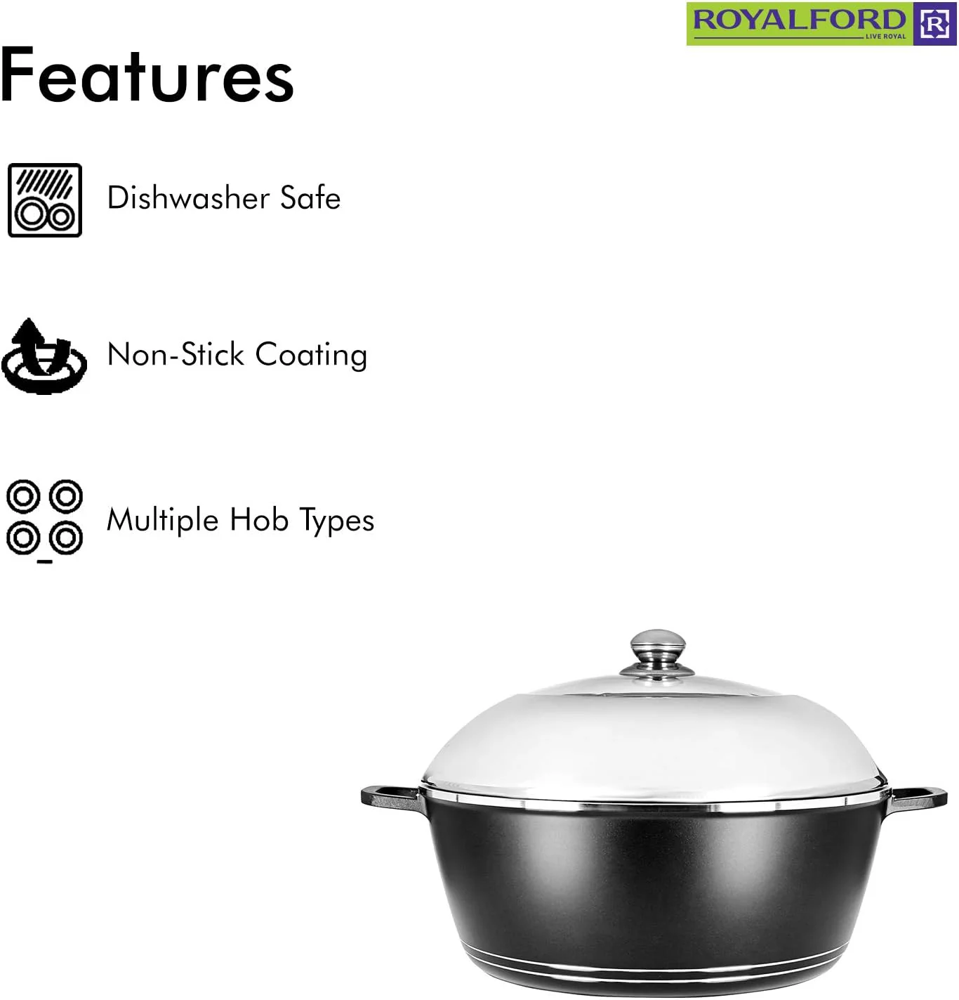 Royalford 36cm Die Cast Casserole (Classic) – Premium Cooking Pot - Image 3
