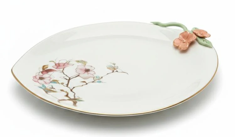 Angela Floral Elegance 3-Piece Ceramic Serving Plate Set – White (25×30 cm) - Image 2