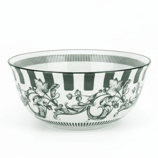 Angela Floral Garden Ceramic Serving Bowl – 13.5 cm (White with Green Floral Design)