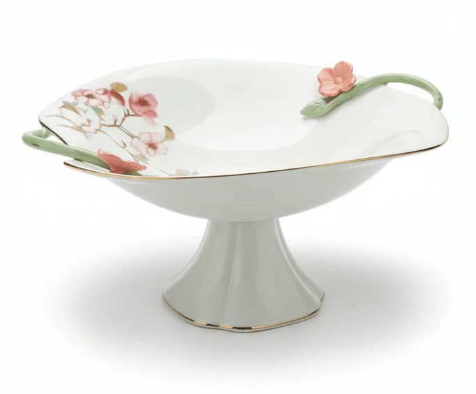 Angela Floral Grand Footed Ceramic Fruit Serving Bowl – White (29×18 cm)