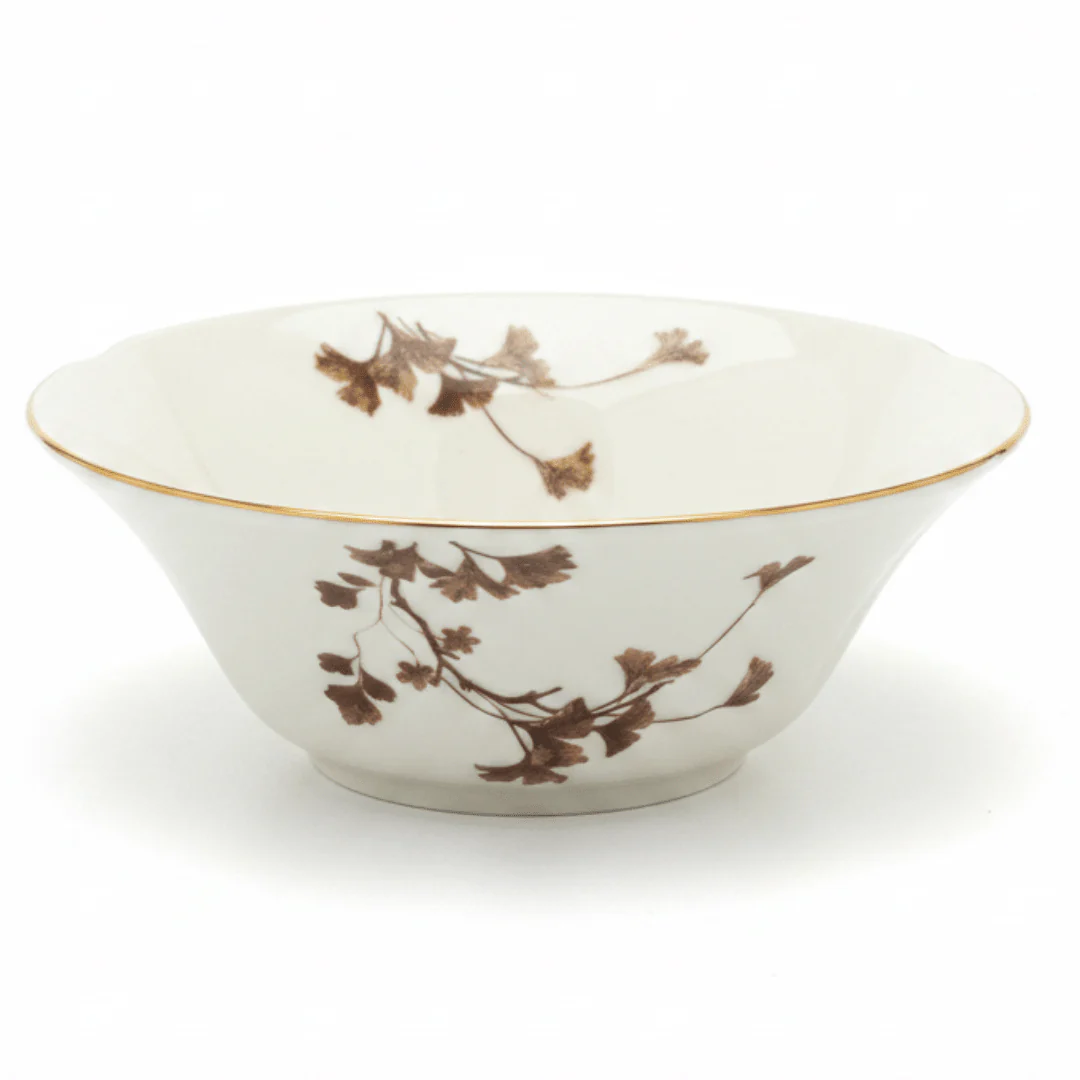 Angela Off-White Ceramic Bowl with Leaf Design – 14cm